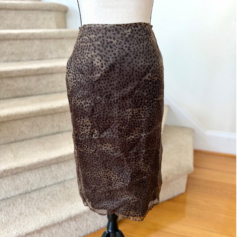 Lafayette 148 Brown Black Silk Organza Leopard Print Pencil Skirt
